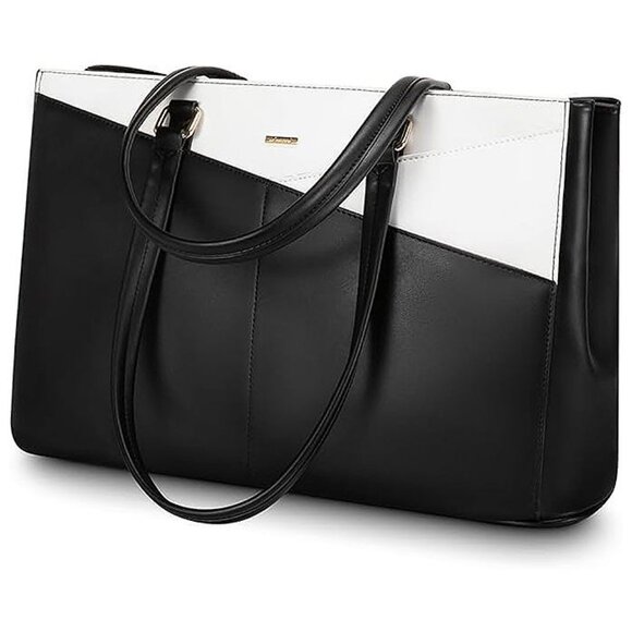 Laptop Bag for Women Inch Tote Bags Waterproof Leather Black-white